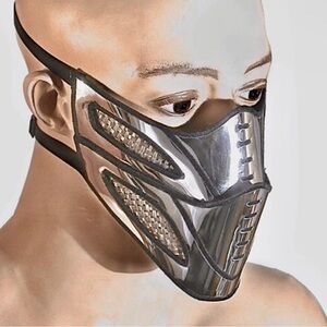 Divamp Couture mad max bayne Chrome Burningman Futuristic Silver Face mask